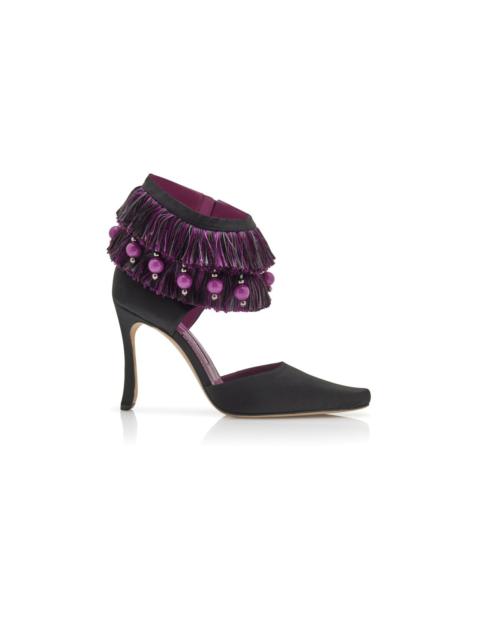 Manolo Blahnik Black and Purple Satin Ankle Strap Pumps