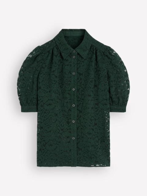 BODEN SS Lace Top-Dark Green