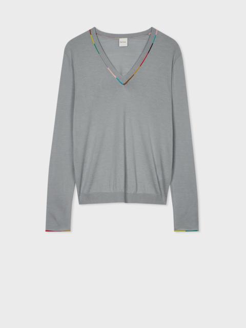 Paul Smith Women's Pale Blue Merino Knitted V Neck Sweater