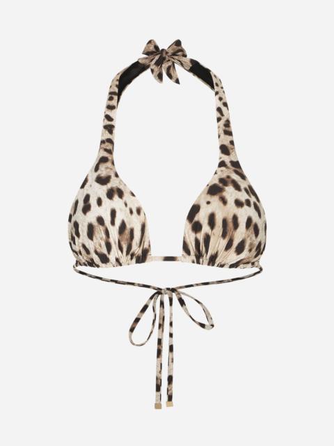 Leopard-print padded triangle bikini top