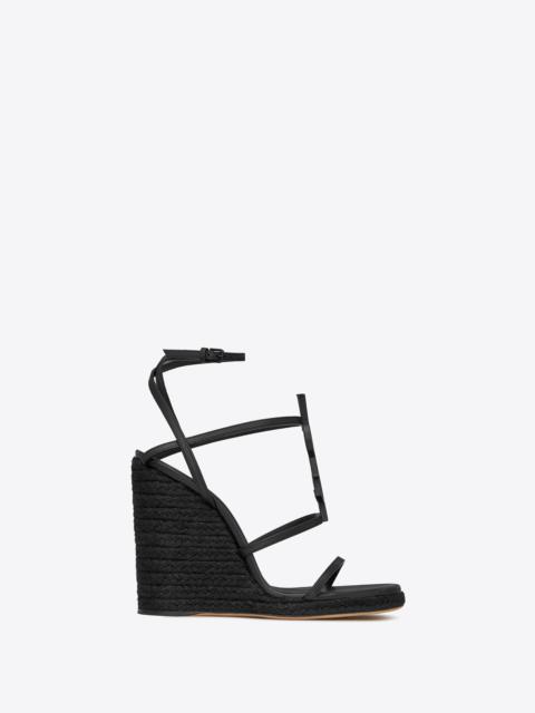 cassandra wedge espadrilles in leather with black monogram