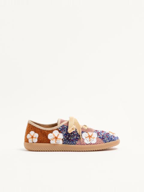 Valentino COSMATESQUE LEATHER SNEAKER WITH SEQUINS AND FLORAL EMBROIDERY