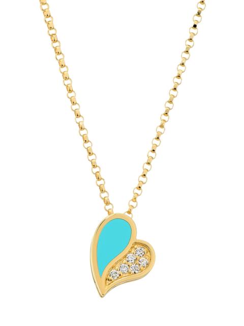 ROBERTO COIN Women's Amorino 18K Yellow Gold & 0.03 TCW Diamond Heart Pendant Necklace - Turquoise