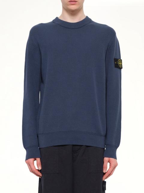Stone Island 5100154 Ribbed Cotton Crewneck Sweater in Slate Blue