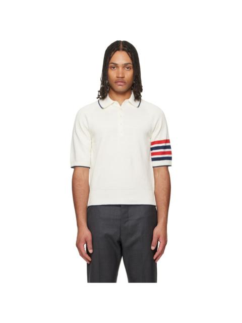 Thom Browne White Linen Cotton 4-Bar Relaxed Fit Polo