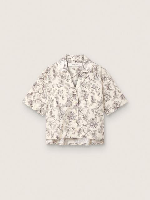 Golden Goose Women's boxy cotton shirt with black and white floral print