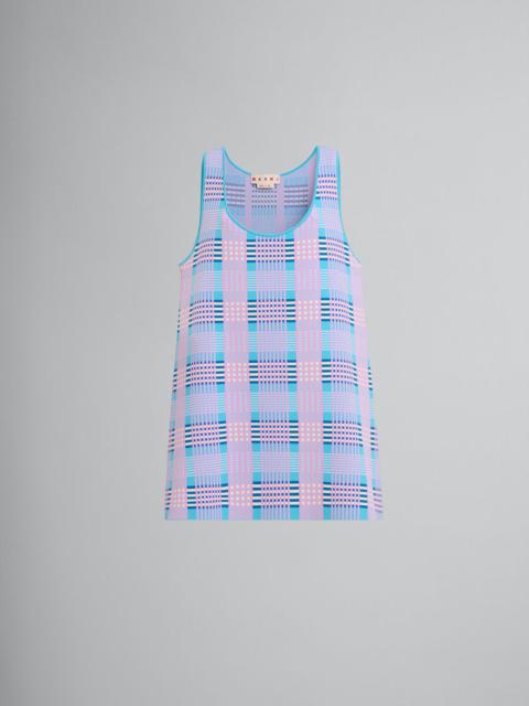 Marni PINK AND BLUE CHECKED TECHNO KNIT A-LINE DRESS