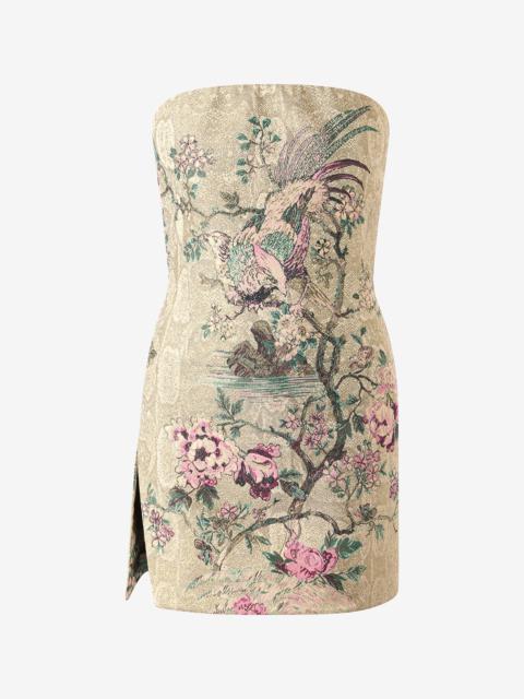 Roberto Cavalli Mini Dress with Floral and Pheasant Motif