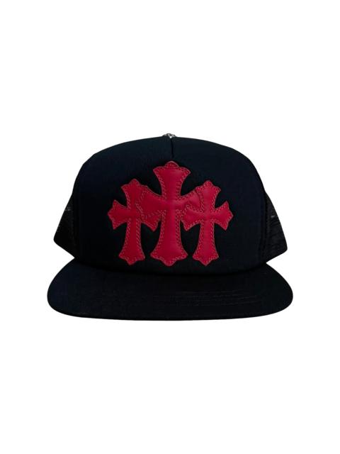 Chrome Hearts Triple Cross Patch Cemetery Trucker Hat "Black Red" CHRM1604