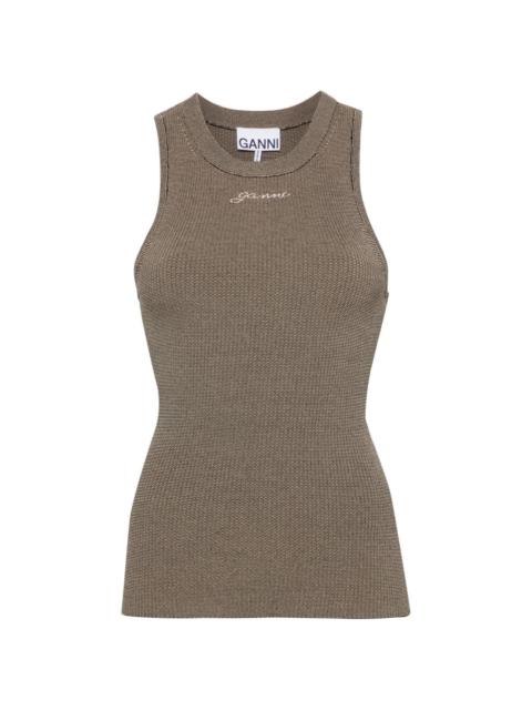 GANNI logo-embroidered knitted tank top