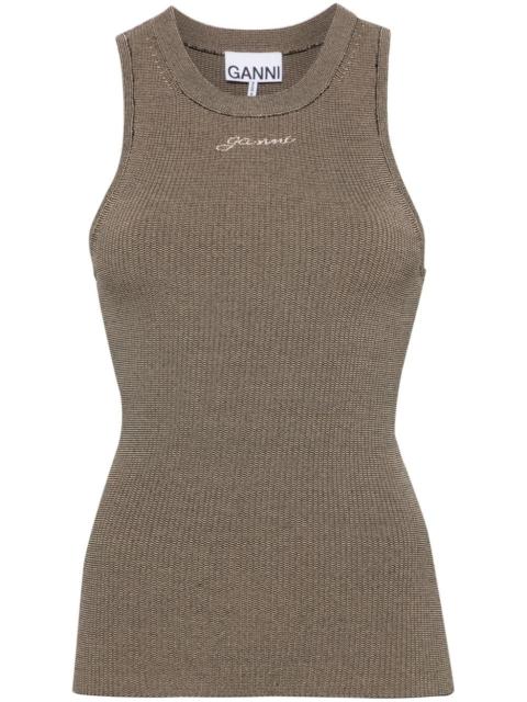 GANNI logo-embroidered knitted tank top