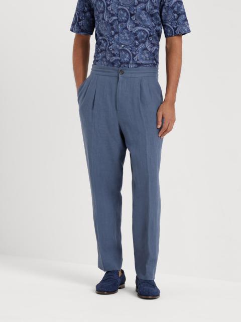 Linen relaxed fit trousers with drawstring and double pleats