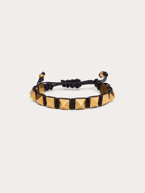 Valentino Rockstud Bracelet in Waxed Cotton and Metal