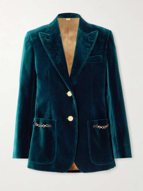 Embellished cotton-velvet blazer