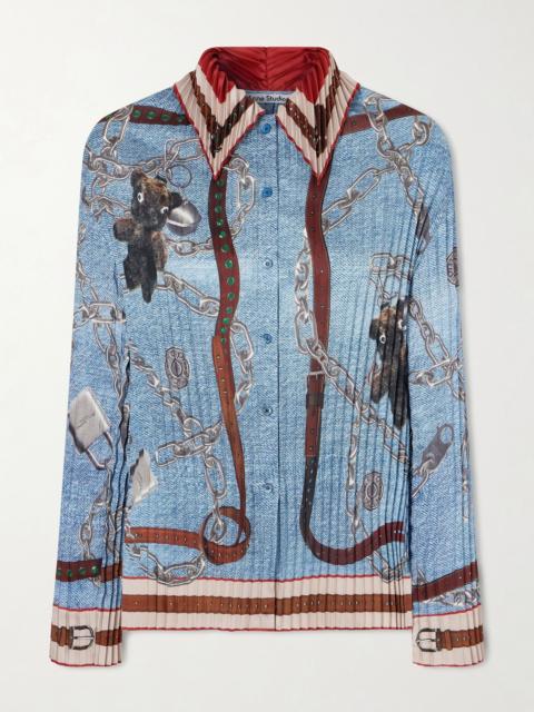 Acne Studios Printed pleated satin-twill shirt Blue