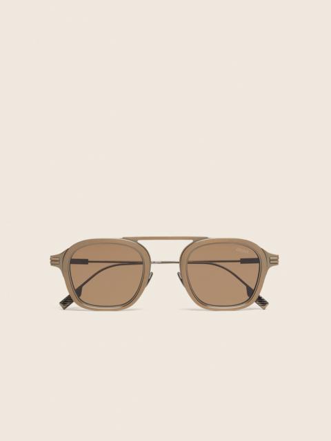 ZEGNA TRANSPARENT GREY ACETATE AND TITANIUM SUNGLASSES