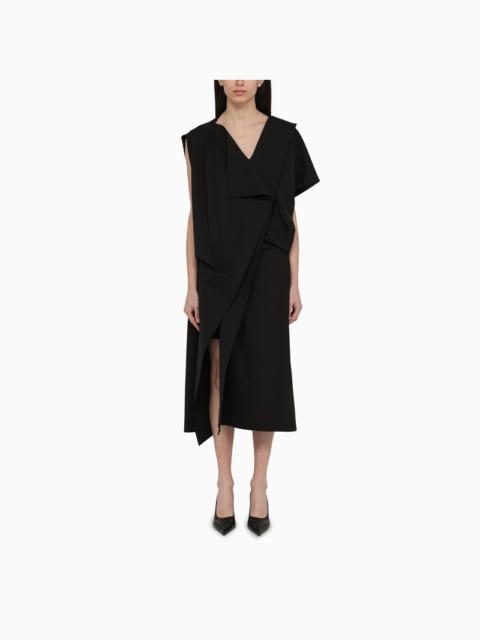 Black asymmetrical dress in wool blend