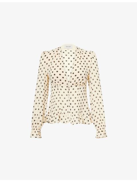 Reformation Reformation x Nara Smith Polka-Dot V-Neck Woven Blouse