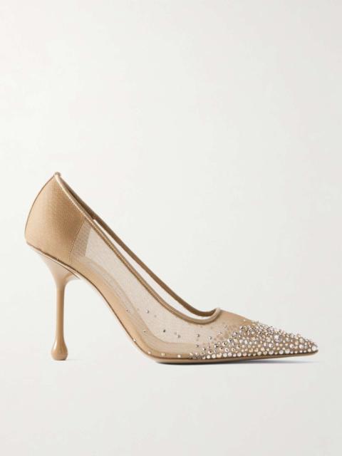 JIMMY CHOO Ixia satin-trimmed crystal-embellished mesh pumps