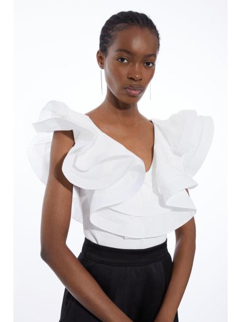 KAREN MILLEN Cotton Ruffle Detail Bodysuit