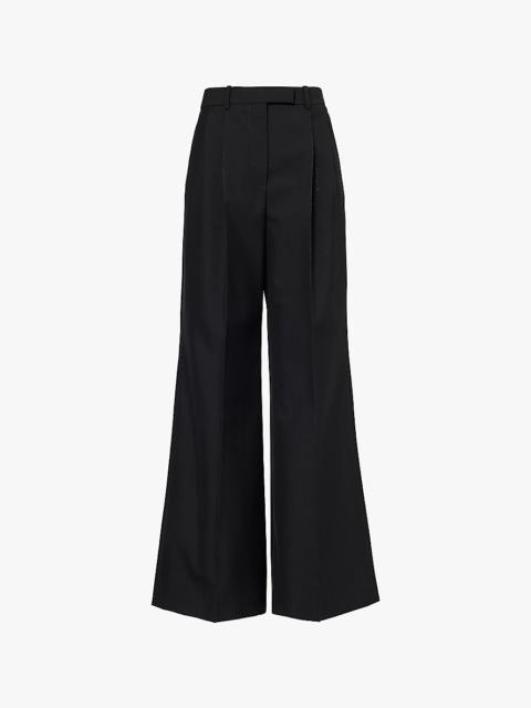 Wide-leg mid-rise wool-blend trousers