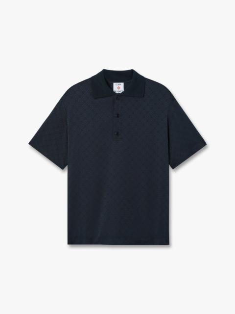 CASABLANCA Dark Navy Knit Collar Short Sleeve Polo Shirt