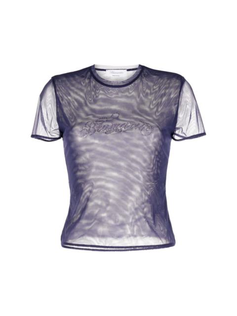 Blumarine logo-embellished mesh T-shirt
