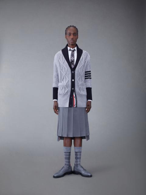 Thom Browne Aran Cable Merino 4-Bar Shawl Collar Long Cardigan