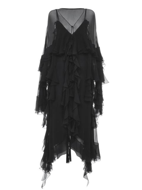 LONG RUFFLED DRESS IN SILK MOUSSELINE