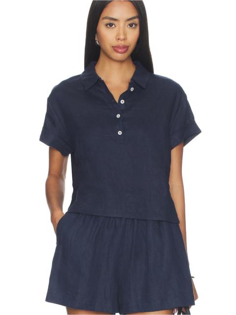 perfectwhitetee Linen 1/4 Button Down Collared Tee