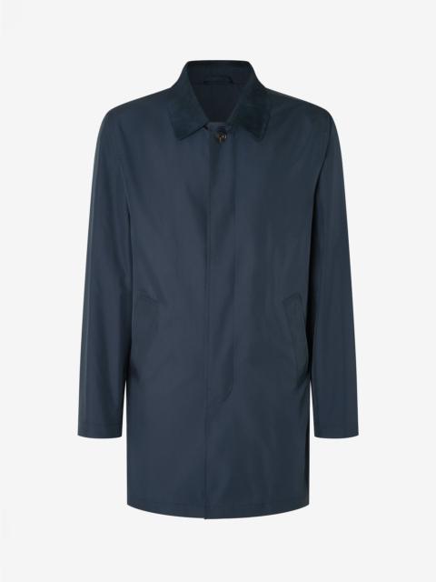 CORNELIANI Navy blue technical poplin trench coat