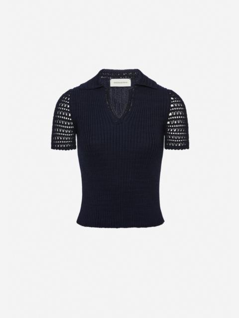 MAGDA BUTRYM Ribbed polo knit top in navy