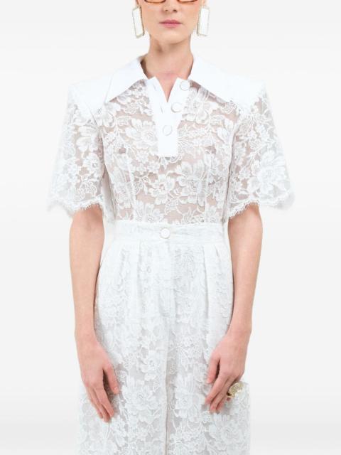 ROWEN ROSE lace short-sleeves polo shirt