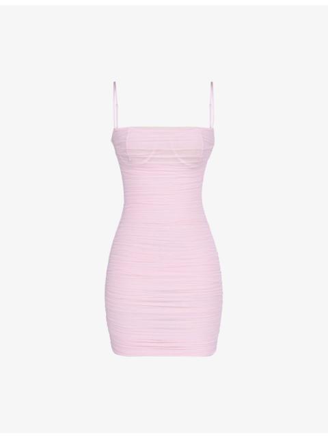 House of CB Ella Gathered Stretch-Mesh Mini Dress