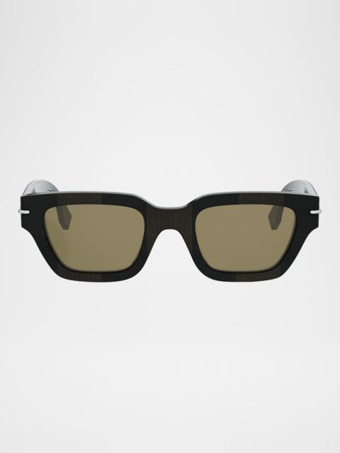 FENDI Men's Selleria Acetate Three-Stitch Rectangle Sunglasses