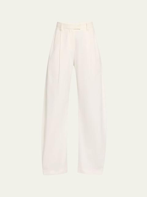 Brunello Cucinelli Pleated Cotton Barrel-Leg Tailored Pants