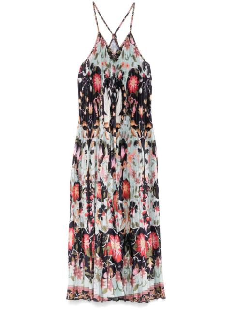 FARM RIO pleated sleeveless midi dress