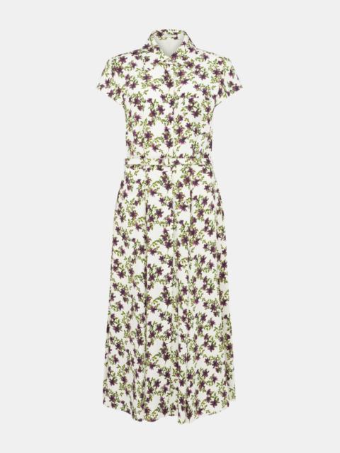EMILIA WICKSTEAD Isabeli Dress In Purple & Olive Lillies On Ivory Silk Crepe De Chine