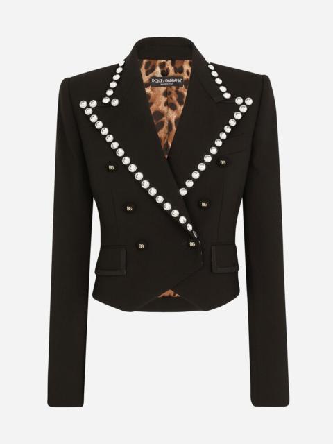 Dolce & Gabbana Wool Spencer-fit jacket with crystal piping