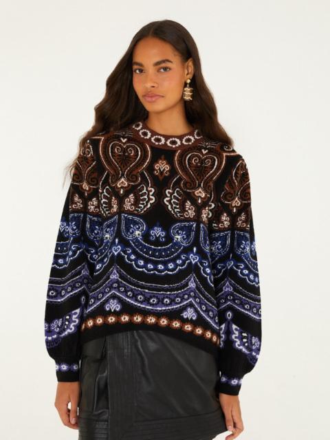 FARM RIO Nicole Scarf Puff Sleeve Knit Sweater