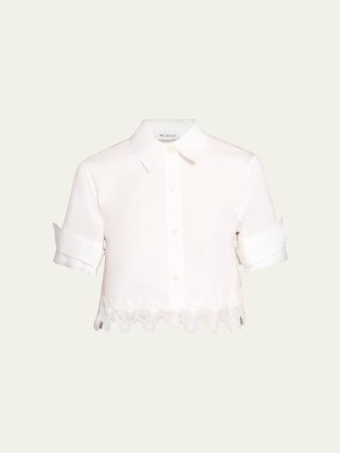 Monse Cherry Lace Crop Button-Down Shirt