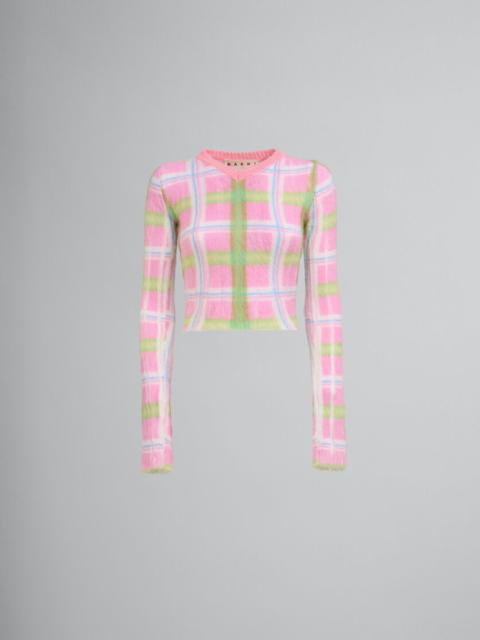 Marni PINK AND GREEN CHECKED BRUSHED MOHAIR JUMPER