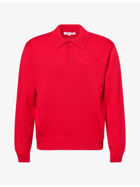 Palmes Long-Sleeve Cotton Knit Polo Shirt
