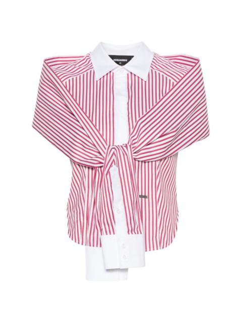 knotted-sleeves striped shirt