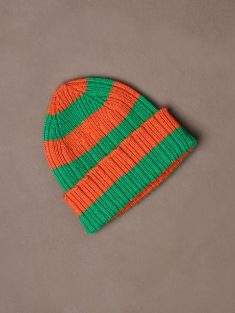 Drake's Orange and Green Stripe Geelongora Ribbed Knit Cap