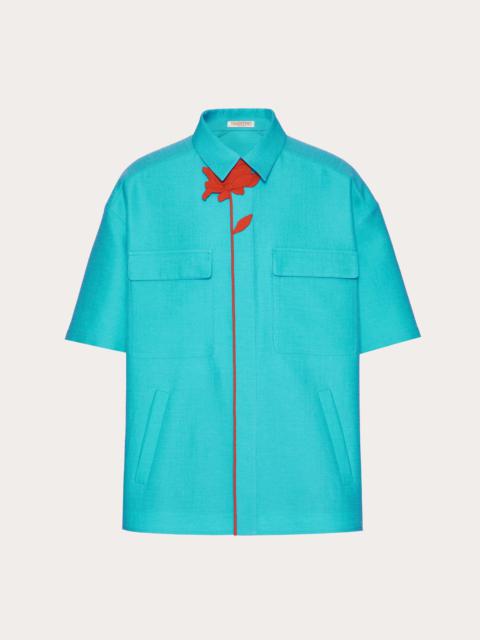 WOOL AND SILK BOWLING SHIRT WITH FLOWER EMBROIDERY