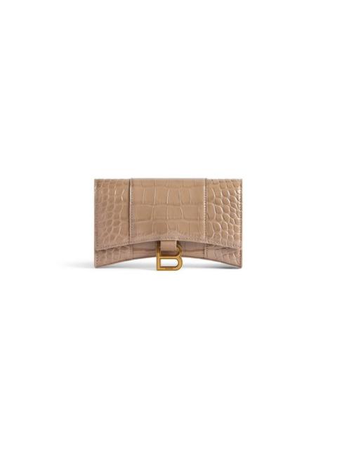 BALENCIAGA Women's Hourglass Wallet On Chain Crocodile Embossed in Brown