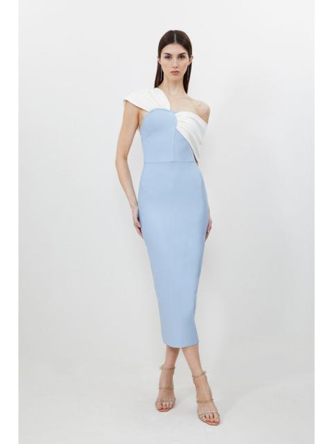 KAREN MILLEN Petite Figure Form Bandage Asymmetric Strap Knit Midi Dress