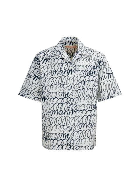 scribble-print short-sleeve cotton shirt