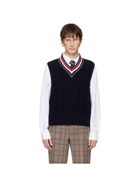 Thom Browne Navy Aran Cable Stitch Merino Wool Vest